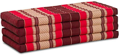 livasia Nachhaltige Klappmatratze aus Kapok - 200x110x8cm - breite Gästematratze, Faltbare Matratze, ökologische Yogamatte, klappbares Gästebett, Liege für Garten und Balkon (Rubinrot)