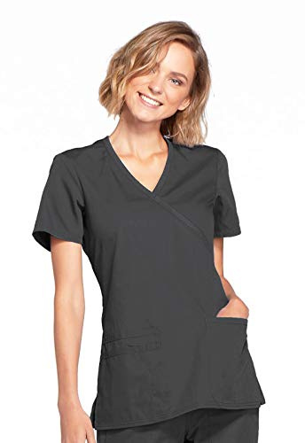 Cherokee Women Scrubs Top Workwear Originals Mock Wrap WW650, Pewter, XS