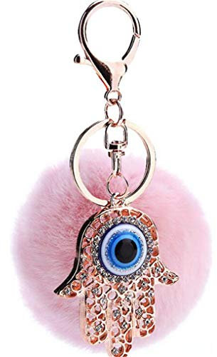 Canarea Keychain Schlüsselanhänger Taschenanhänger strass Elegant Auto-Anhänger Schlüsselring Glitzer mit Strass Palm blaue Augen Handtaschenanhänger Dekor (Pink)