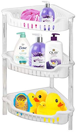 ADEPTNA Strong White Plastic Shower Caddy Corner Shelf Bathroom Rack Kitchen Storage Unit - Quick to Build - Easy to Clean (3 TIER BATH RACK)