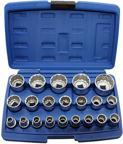Profi-Werkzeuge 21 x Multi Steckschlüsseleinsatz Nuss Stecknuss VIELZAHN Steckschlüssel-Einsatz 12-Kant 1/2 Nuss 8-36mm Set Stecknuss Satz