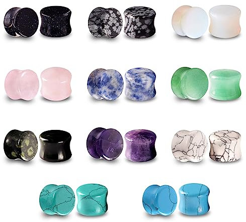 Longbeauty 22er Set Naturstein Flesh Tunnel Plugs Ohr Piercing Schmuck 5mm Set