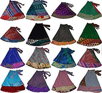 Indisk lång omlottkjol för kvinnor – 2 lager badkläder strand täckande – konstsilke magisk wrap – tryckt damstil, Flerfärgad, 36 inch
