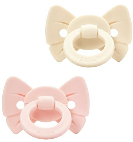 Elodie Details Binky Bow 2-pack babynappar i silikon, ortodontisk, BPA-fri, med ortodontisk napp, hållbar och steriliserbar, för spädbarn och nyfödda, 0–6 månader, vit/rosa