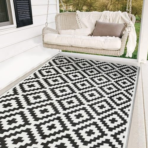 SAND MINE Alfombras reversibles, alfombra de paja de plástico, alfombra de área moderna, alfombra de suelo grande y alfombra para exteriores, RV, patio, terraza, picnic, playa, remolques, camping (5 x