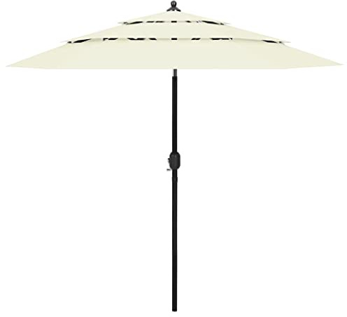 vidaXL Sonnenschirm mit Aluminium-Mast 3-lagig Ampelschirm Gartenschirm Marktschirm Strandschirm Kurbelschirm Schirm Terrasse Garten Sandfarben 3,5m