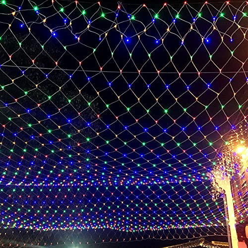 YRHome Lichternetz LED 6 x 4m Außen und Innen 8 Leuchtmodi Lichterkette Netz Bunt Lichterkettennetz IP44 Wasserfest mit Stecker für Weihnachten Halloween Hochzeit Party Garten
