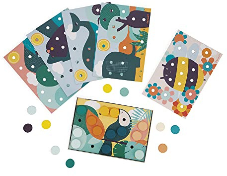 Janod - Meine ersten Mosaike aus Holz - Entwicklungsspielzeug - 6 Lochkarten und 38 Holzfiguren - Farben und Motorik Lernen - Farben auf Wasserbasis - Ab 2 Jahren, J08277