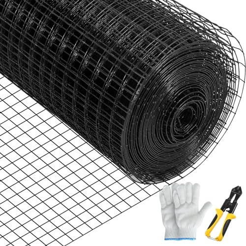 VEVOR Grillage métallique 91x1524 cm treillis en acier galvanisé enduit de vinyle calibre 16 maille avec pince coupante et paire de gants tissu pour clôtures de jardin, enclos d'animaux de compagnie