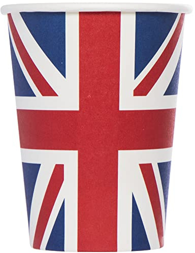 Baker Ross PJ142 Paquete de 20 vasos de papel con diseño de la bandera del Reino Unido – Vasos de fiesta de coronación del rey