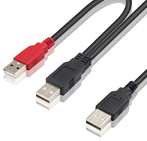 Duttek USB2.0 Cable for Hard Disk, Dual USB 2.0 Male to Standard USB Male Y Splitter Cable Support Power Charge and Data Transfer for MP3, MP4, Digital Camera, External Hard Disk Drive Cable, 80/20cm