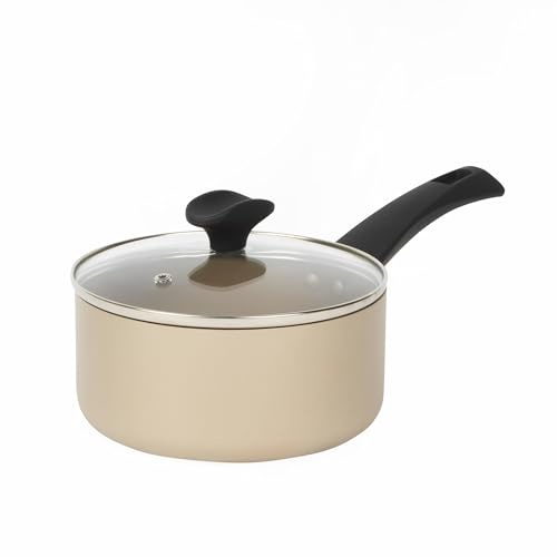 Salter BW11108EU7 Kasserole - Stielkasserolle mit Deckel, Antihaftbeschichtung, Kochtopf Induktion geeignet, BPA/PFOA-Frei, 10 Jahre Garantie, Olympus Kollection, 18 cm, 2 L Fassungsvermögen, Gold