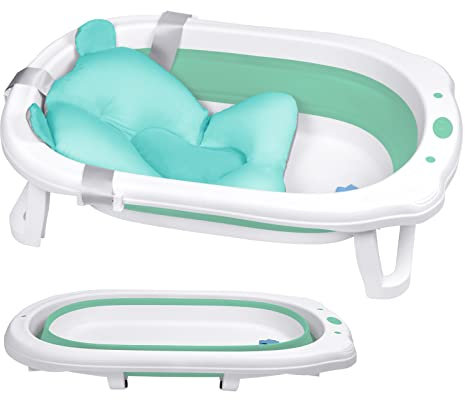 YARDIN Bañera para bebés de 0 a 8 años de edad, plegable, con red de baño, segura y antideslizante, ahorra espacio, adecuada para bebés y recién nacidos, color verde