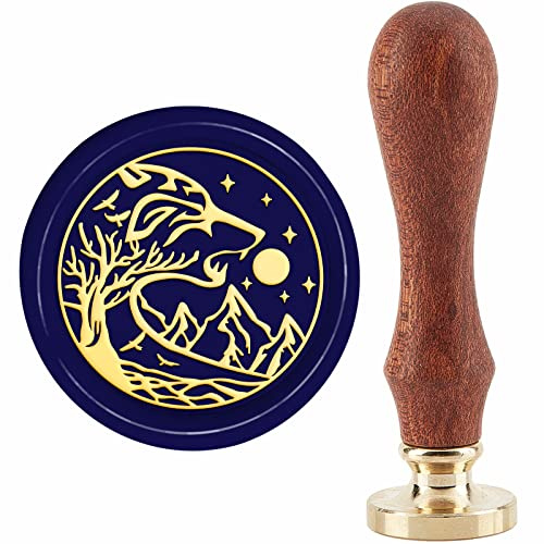 craspire Wolf Wachssiegelstempel Bergwachsstempel 30 mm/1.18 Zoll Abnehmbarer Messingkopf Siegelstempel Mit Holzgriff Für Einladungen, Umschläge, Karten, Geschenke, Scrapbooking-Dekoration