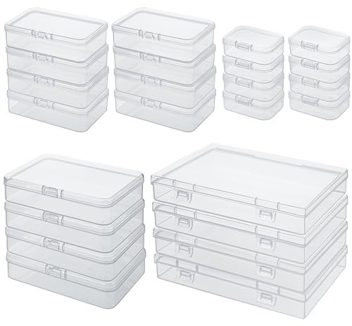 Winter Shore Rechteckige Kunststoffbehälter mit Deckel in Verschiedenen Größen [24er-Pack] - Leere Durchsichtige Aufbewahrungsboxen Klein mit Klappdeckel für Kunstbedarf, Kleinteile, Perlen & Zubehör