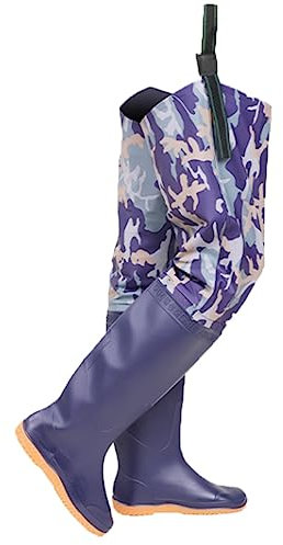 Watstiefel wasserdichte und rutschfeste Hüftwathose aus PVC, mit Verstellbarer Schnalle, 80 cm hohe Watstiefel (Color : Blue, Size : 43 EU)