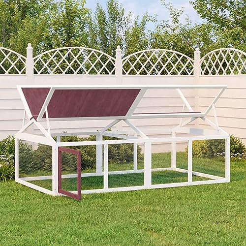 Festnight Hasenstall XXL aus Holz und Metallgitter - Freigehege für Kaninchen, Kleintierstall, Freilauf Gehege 200 x 112,5 x 74 cm - Mokka, Weiß