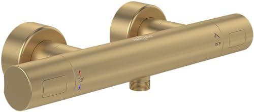 Villeroy & Boch Universal Taps & Fittings Shower Thermostat, Shower tap with Scald Protection and Safety Lock at 38°, Surface-Mounted Shower Mixer tap, Round, Brushed Gold