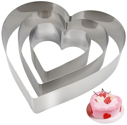 3 Pièces Cercle Patisserie Coeur, Moule en Acier Inoxydable, Diamètre 10/15/20 cm, Moule Gateau Coeur Pour Pâtisseries Gâteaux Moussés