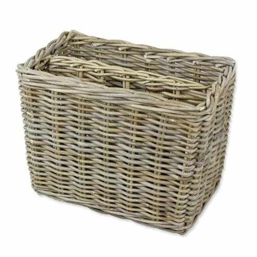 Wicker Magazine Basket Rack Newspaper Storage Holder Grey and Buff Rattan with Integral Handle
