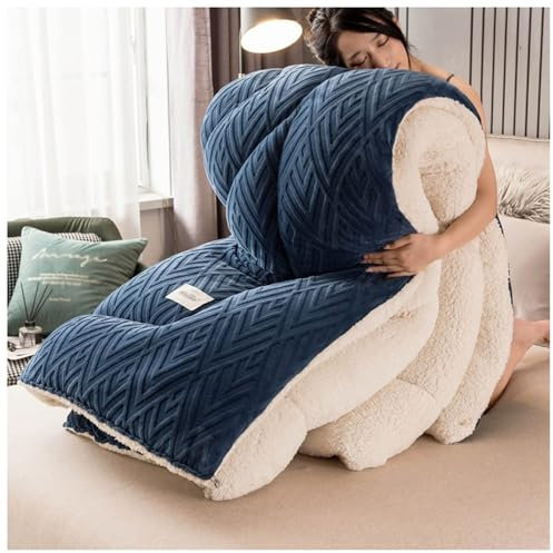 ZMIN Lammdaunendecke, Warm Im Winter, Doppelte, Ultradicke, Antiallergische Wolldecke, Luxuriöse, Superweiche Bettdecke Aus Reiner Baumwolle,A,220x240cm(5kg)