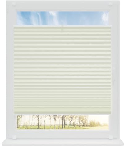 RENA Plissee ohne Bohren Rollos für Fenster | Faltrollos für Fenster & Tür | Plisseerollo nach Maß Verdunkelung | Fenster Rollos für Innen | Jalousie Ecru 75x120 cm