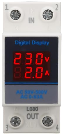 Amperometro Monofase su Guida Din Misuratore di Tensione CA Misuratore di Corrente Display Digitale Monitor di Tensione e Corrente per la Casa AC50‑500V