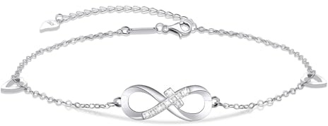 CheersLife Unendliches Liebeskreuz Lebensbaum Fußkettchen Silber für Damen | Sommer Strand Schmuck Geschenk für Damen Mädchen, Verstellbare Fußkette