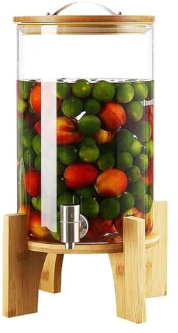 Dispensador De Bebidas Con Grifo Y Soporte De Madera, Botella De Jugo Dispensador De Bebidas O Agua De Vidrio, Grifo De Acero Inoxidable De Diseño Vintage + Base De Bambú, Botella De Vino De Uva, Par