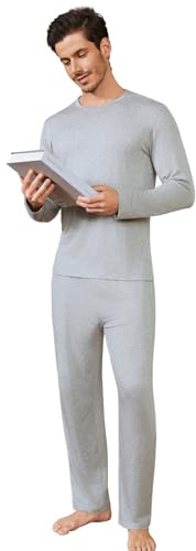 Casey Kevin Pyjama Homme Printemps, Ensemble de Pyjama Long et Léger, Haut à Manches Longues et Pantalon avec Poches, Vêtements de Nuit Doux