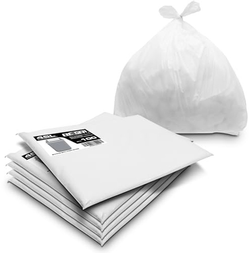 RE-GEN 45L Essential Range Medium Kitchen, Bathroom Swing Bin Liners White Refuse Sacks (5 Pack, 500 Bags) Everyday, Office & Home Use | Quality Rubbish Garbage Bags 330/584 x 762mm
