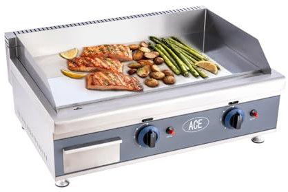 Commercial Natural Gas Griddle, Countertop Chrome Hotplate 75x40cm201 Stainless Steel BBQ Grill for Steaks Tortillas Burgers Business Catering Grill 240V 6KW