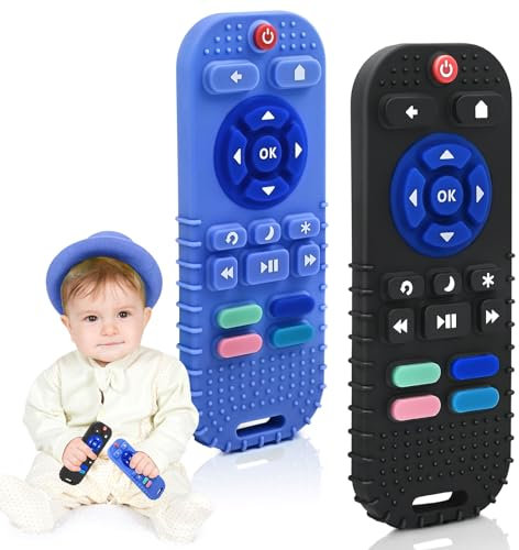 Zahnen Beißringe Spielzeug für Babys 3-6-18 Monate Geschenke, Fernbedienung Baby Zahnungshilfe für 3 6 9 12 Monate Kleinkind Autismus, Lebensmittelqualität Silikon Badespielzeug, Schwarz & Grau