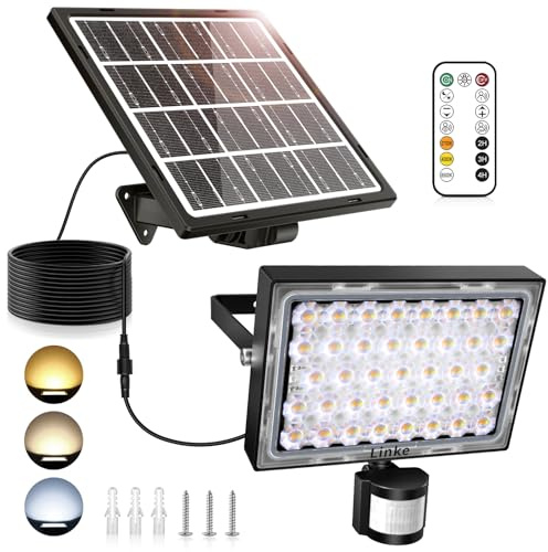 Linke 30W Solar Flood Lights Outdoor Motion Sensor, 2700K/4000K/6500K | Solar Spot Lights with Remote Control, IP66 Waterproof Outside Lights Solar Powered Floodlights for Yard Garage Garden