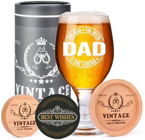 Tecanne 414 cl ölglas presentset för pappa, make, farbror, bror – guld, glas, standard ölglas, 8,7 cm (B) x 16,2 cm (H), fars dag