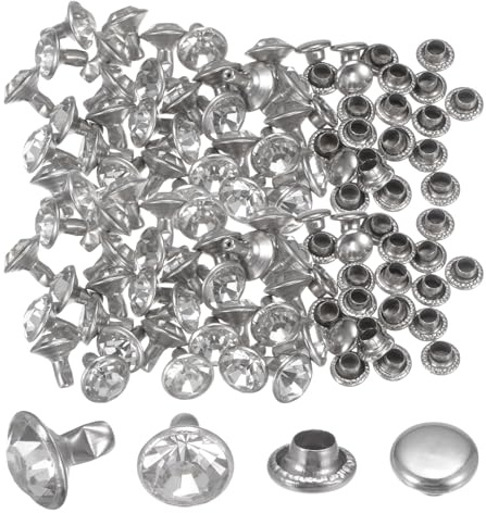 sourcing map 200pcs Crystal Rivets 8mm Rhinestone Rivets Rapid Stud Rivets for Clothing Leather Crafting Fabric Arts Crafts Decoration Leathercraft DIY Leather-Craft, White Clear
