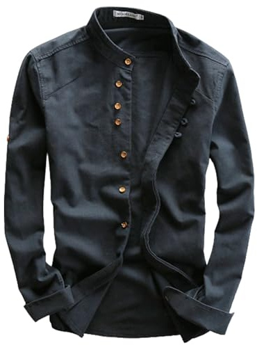 NAKEAH Soulona Katana-skjorta, premium linneskjorta i japansk stil, Soulona herrkatana-skjorta i japansk stil, blå, 4XL