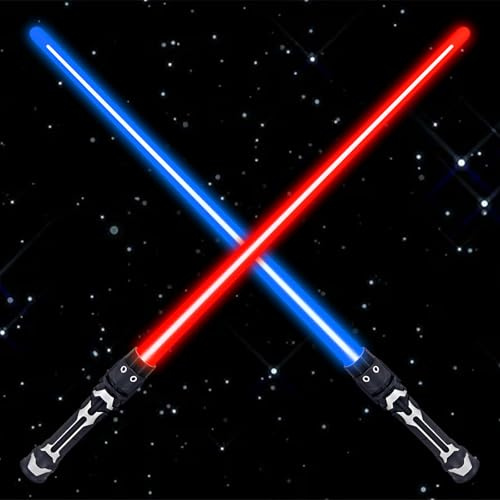 Swsdee 2 Pack Light Up Sabers, 7 Colors, Adult 2in1 LED + FX Sound Lightsavers Dual Light Toy, Telescopic Extendable & Collapsable Lightsaber Set, Halloween Party Kid Gift