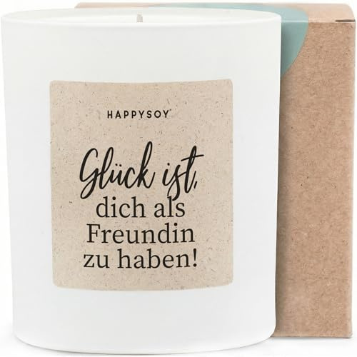 Glück ist, dich als Freundin zu haben - Duftkerze mit Spruch als Geschenk für Freundin, Beste Freundin, Dankeschön, liebevolle Geschenkidee, Kerze im Glas mit blumigem Duft