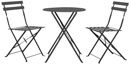 Bello Giardino | Bistrotisch mit 2 Stühlen, Balkon Set - Balkonset 2 Stühle 1 Tisch | Gartenmöbel Set 2er SEMPLICI Stahl Schwarz Bistro Set, Gartenstuhl mit Tisch - Outdoor Bistro Set