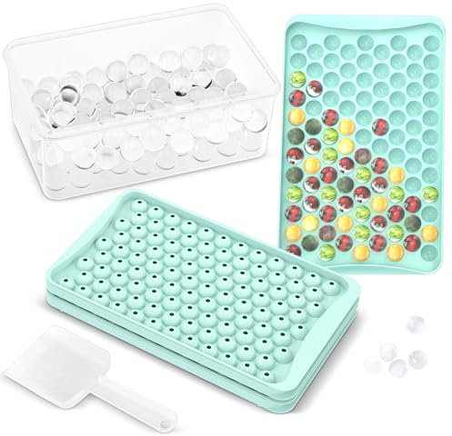 KICHLY 3 Ice Cube Tray Balls - Ice Cube Maker for Freezer – BPA Free – Perfect for Chilling Cocktails, Whiskey, Coffee Effortless Release (104x3 Spherical Balls Includes Ice Bin & Ice Tong-Blue)