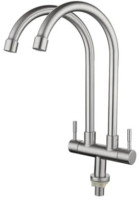 Wasserhahn aus Edelstahl 304, Waschbecken-Wasserhahn, Küchen-Waschbecken-Wasserhahn, Doppelgriff, universelles drehbares Waschbecken, Doppel-Auslass-Wasserhahn(TypeA)