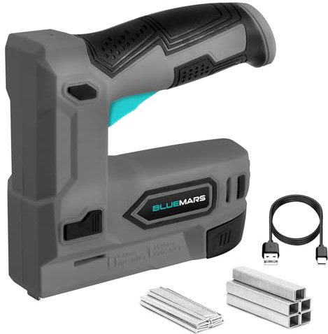 BLUEMARS 4V Cordless Staple Gun Brad Nailer, 2 in 1 Electric 6-14mm Nail Gun 14-15mm Staple Gun with 400 Staples & 100 Nails,for Upholstery, Carpentry and Woodworking Projects, DIYer