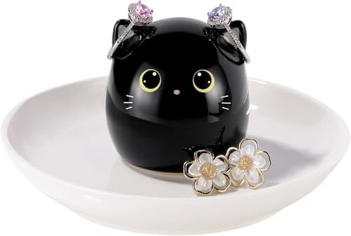 Titanape Katzengeschenke für Frauen, schwarze Katzen-Ringhalter für Schmuck, Ringe, Ohrringe, Halskette, Uhren-Schlüssel, Geburtstag, Weihnachten, Verlobung, Hochzeit, Geschenk für Katzenliebhaber,