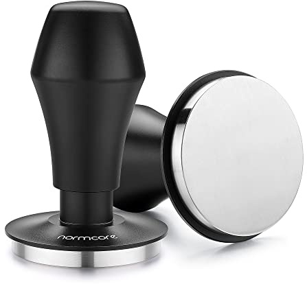 Normcore 58 mm Kaffeestampfer V4.1 mit Klick-Feedback, selbstnivellierendes, federbelastetes Design, flacher Boden aus 304 Edelstahl, für 58 mm Espresso-Siebträger, schwarz eloxierter Aluminiumgriff