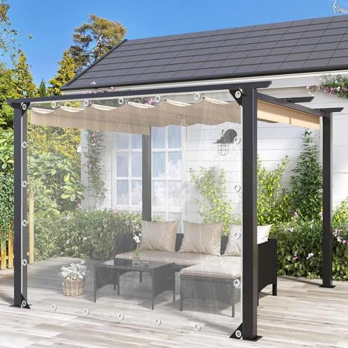 Waterproof Pergola Side Panels with Clear Vinyl – Cold Resistant Outdoor Curtains (5x2.5m)