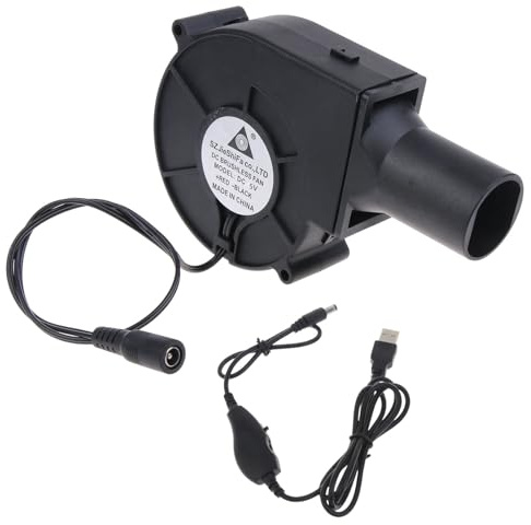 Qsvbeeqj BBQ-Ventilator, Luftgebläse für Outdoor-Camping, tragbarer Ventilator, elektrisches Grillgebläse, Werkzeug mit 5 V/12 V Kabel