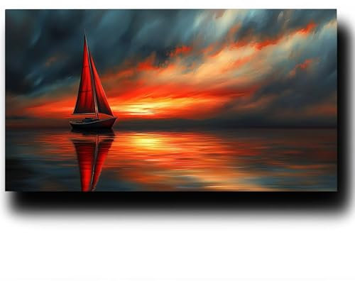 Meer Malen Nach Zahlenn Erwachsene - Boot Malen Nach Zahlen ab 9 jahre Mädchen, Acrylfarben Set Malen Nach Zahlen kinder, Kreativ set für Erwachsene Bastelset, Wanddeko und Geschenk 30X60cm 2w-V-F