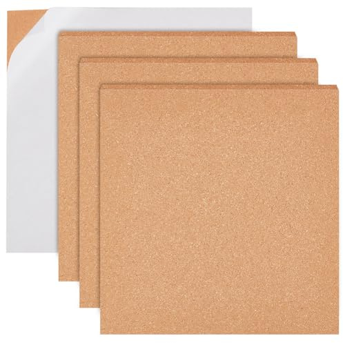 BENECREAT 4 Stück Selbstklebende Korkrolle, 5.5mm Dick Quadratische Korkmatte Mit Stark Klebender Rückseite für DIY Kunsthandwerk, Memoboards, Wanddekoration und Pinnwände 31x30cm