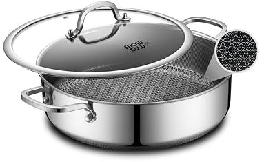 Saute Pan,Hybrid Non Stick 6.5 Quart Everyday Braiser pan,Chicken Fryer, PFOA Free Cookware,12.5 inch Deep Frying Pans with Lid,Dishwasher and Oven Safe,Works on Induction,Ceramic and Gas Cooktops